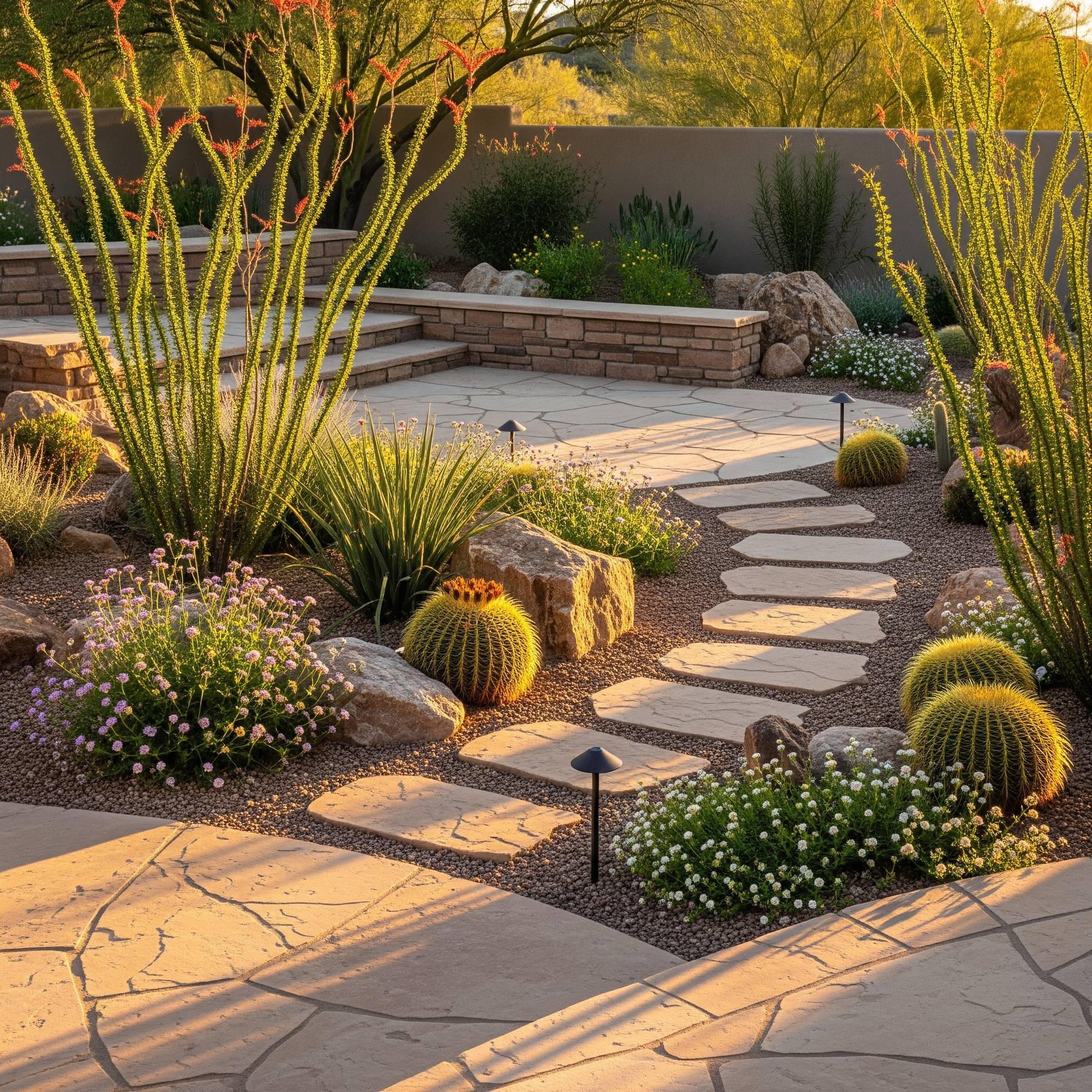 Natural stone featured in the Arizona landscaping. 