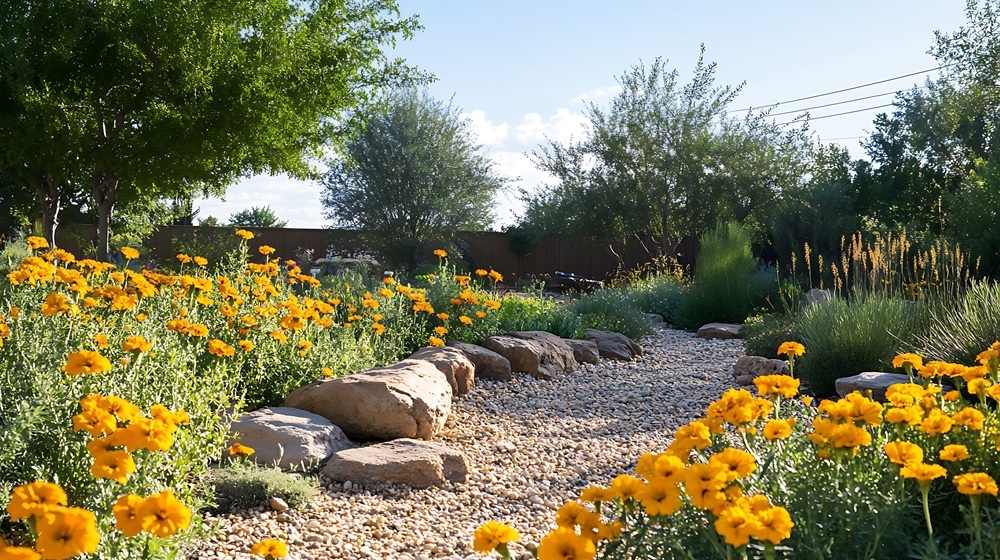 Desert Marigold flowers growing in an Arizona garden.