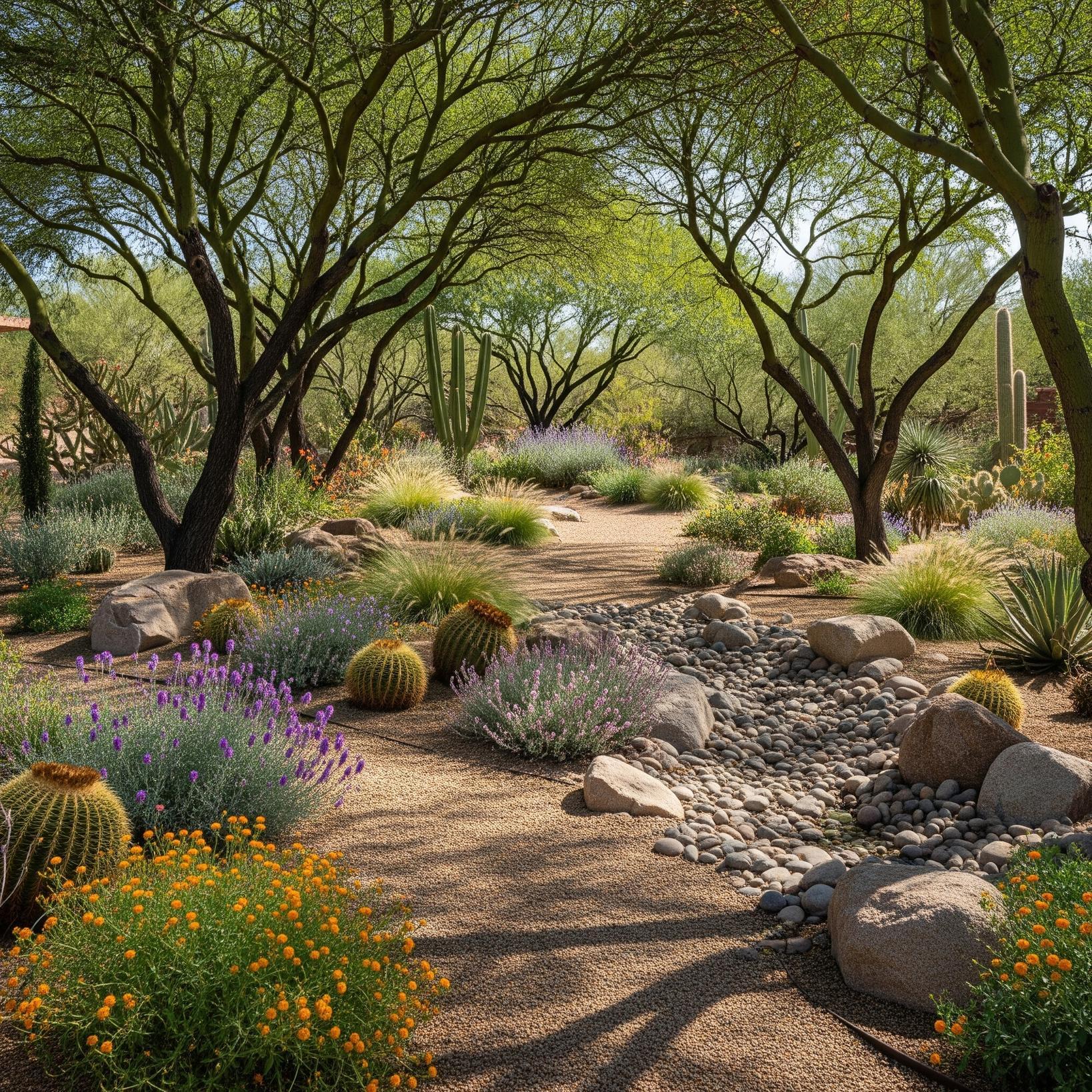 An Arizona garden featuring crushed gravel landscape elements 