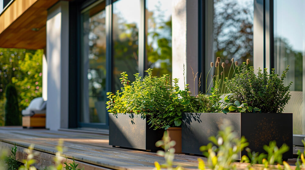 Plants in planters outdoors