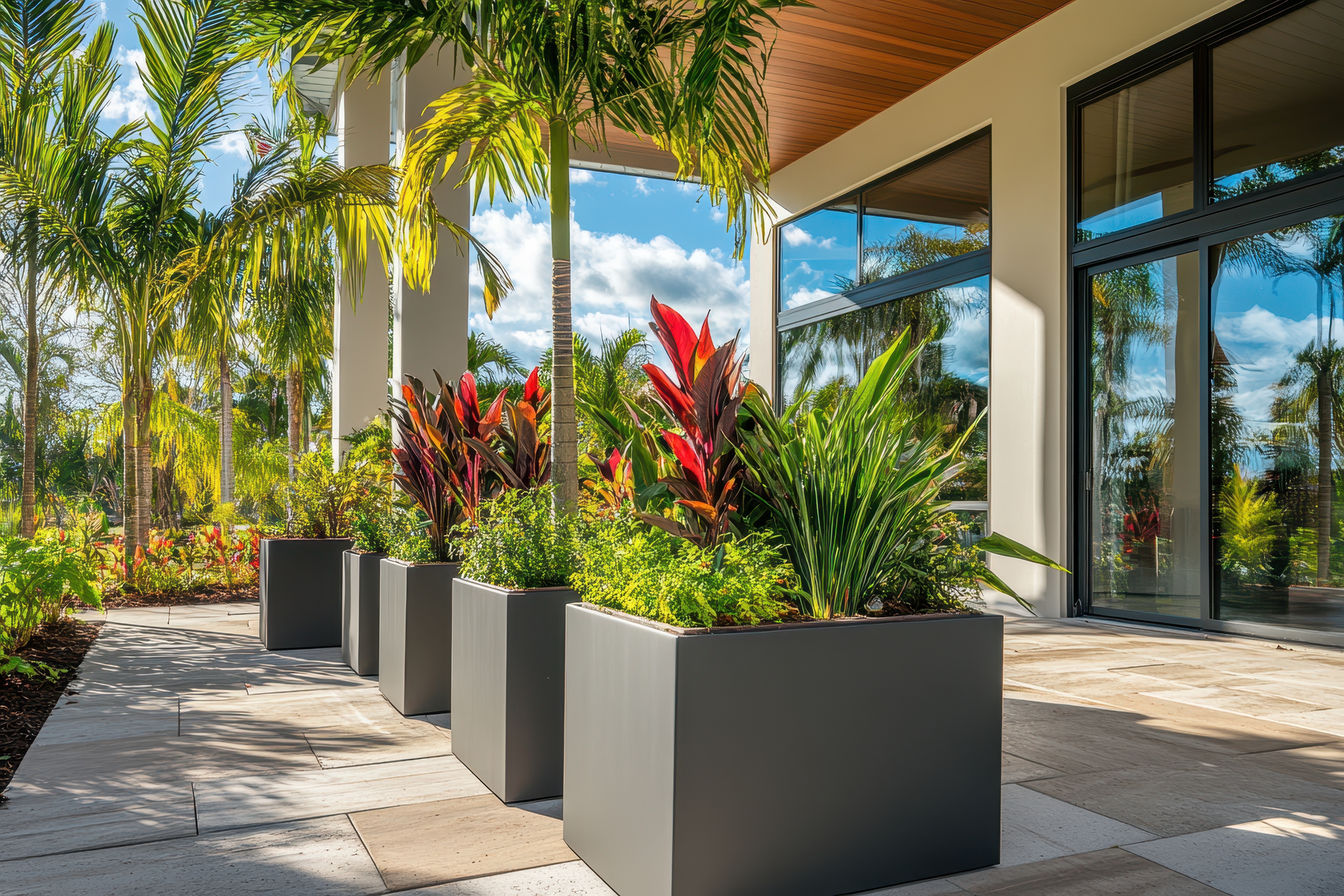 terrace design with large planters